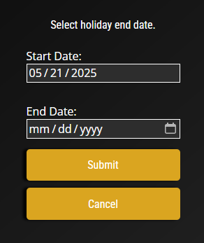 Holiday Date Range