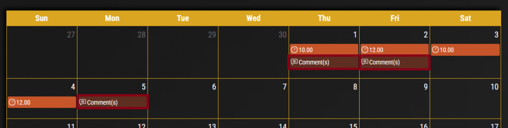 Activity Calendar Screenshot